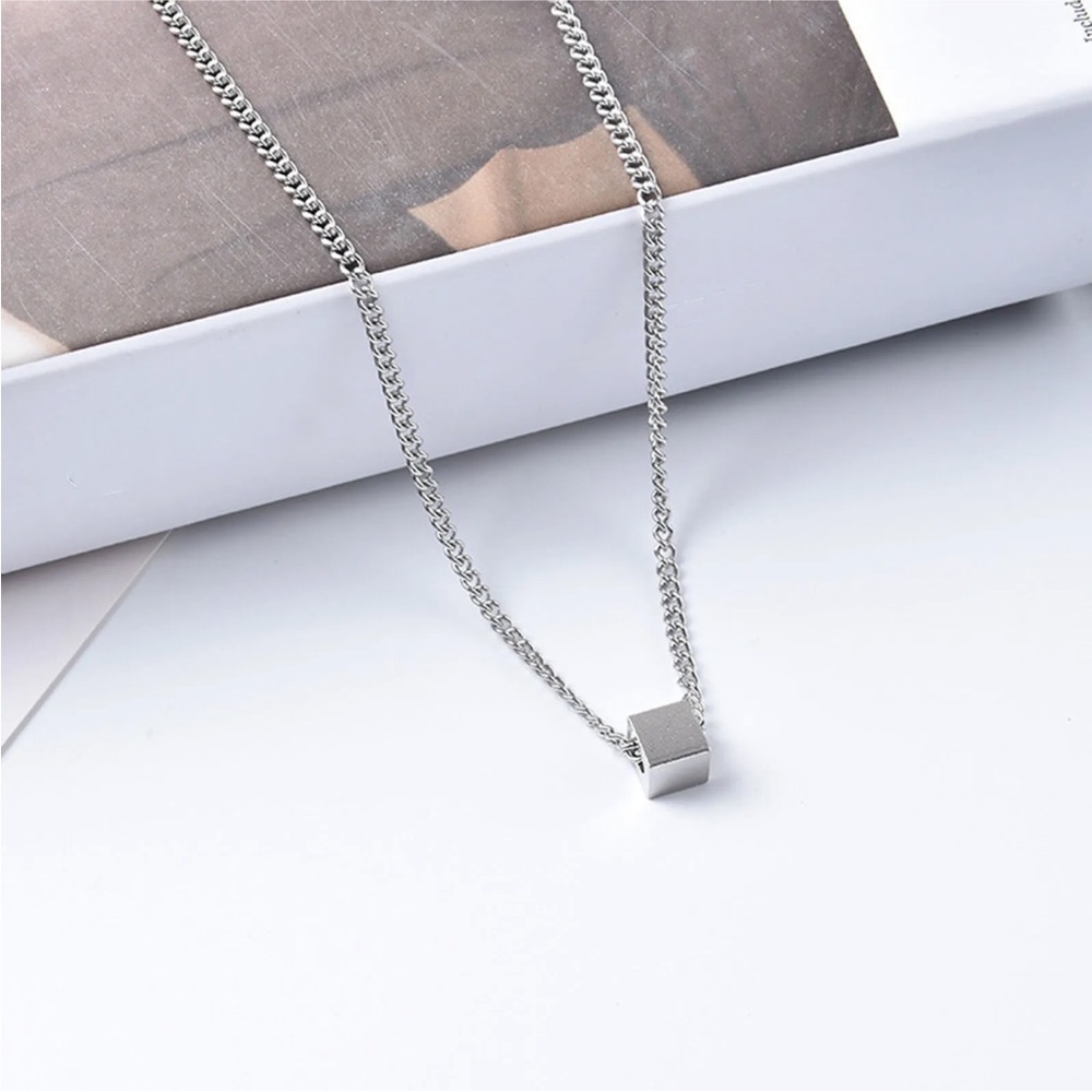 Men's Stainless Steel Simple Square Cube necklace charms Pendant Minimalist